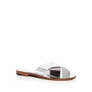 BOTKIER Womens Silver Strappy Ally Round Toe Slip On Leather Slide Sandals 6 M